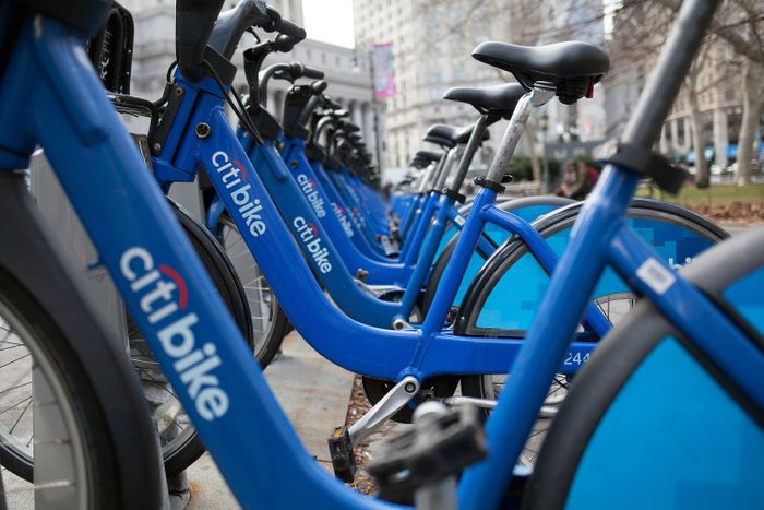 A Citi Bike station at Foley Square in Manhattan. Photo: Ben Fractenberg/THE CITY